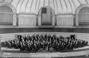 Music director Désiré Defauw and the Orchestra onstage on October 12, 1943