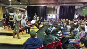 Civic Orchestra musicians perform an arrangement of Romeo and Juliet for students participating in a CSO School Partnership program.