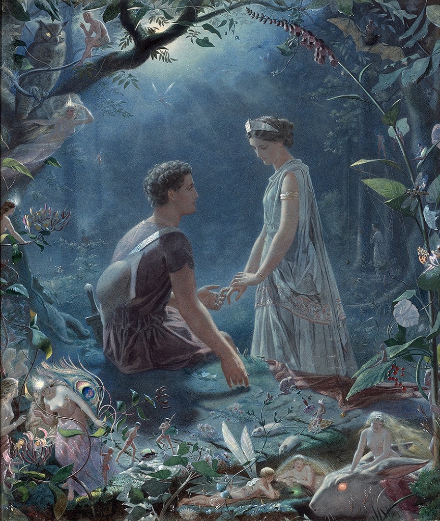 In this 1870 illustration, British artist John Simmons depicts the lovers Hermia and Lysander, lost in an enchanted woods, in Act 2, Scene 2 of "A Midsummer Night's Dream."