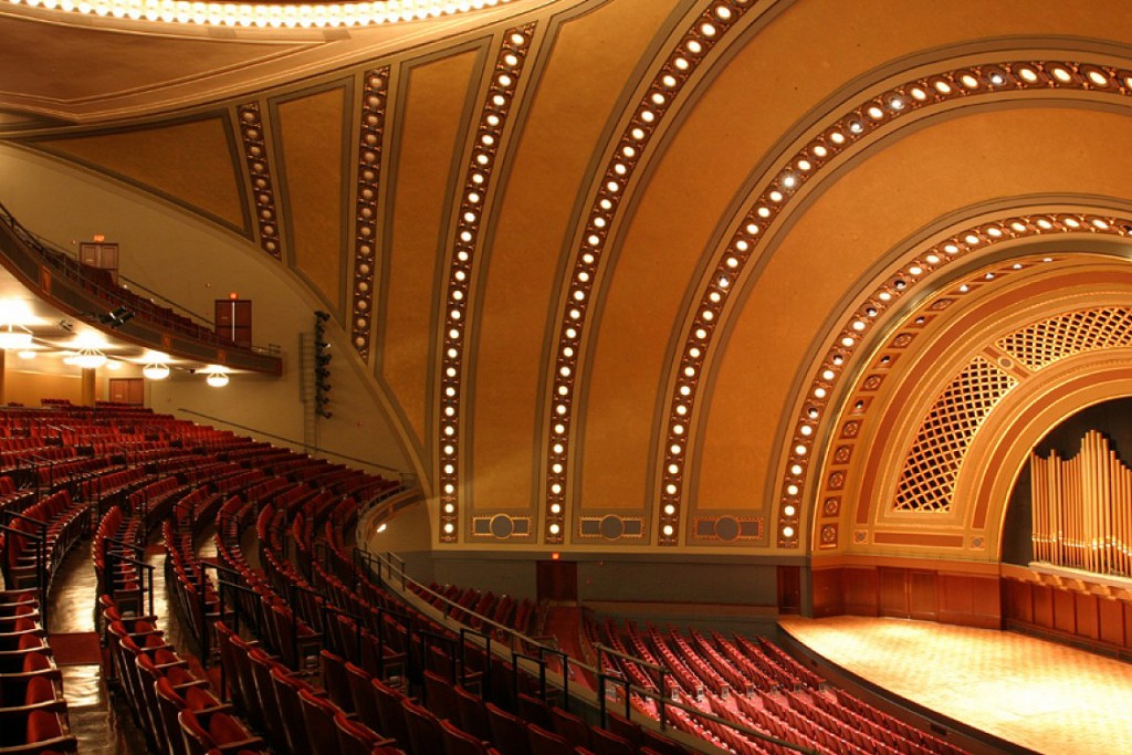 Listen left and look right in Ann Arbor's Hill Auditorium, defined by its nose-cone shape. | Photo: Fisher Dachs Associates