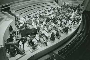Sir Georg Solti and the Orchestra—with Sauer on piano and celesta—in rehearsal in the 1970s (Robert M. Lightfoot III photo)