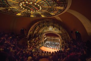 Riccardo Muti and the Orchestra onstage at the Palacio de Bellas Artes in Mexico City on October 10, 2012 (Todd Rosenberg photo)