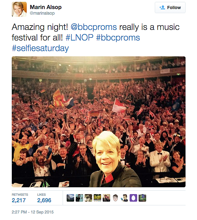 Smile, Britannia! Marin Alsop tweets a selfie from London’s "slightly wacky" Last Night of the Proms.