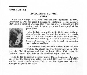 Jacqueline du Pré's program biography in February 1969