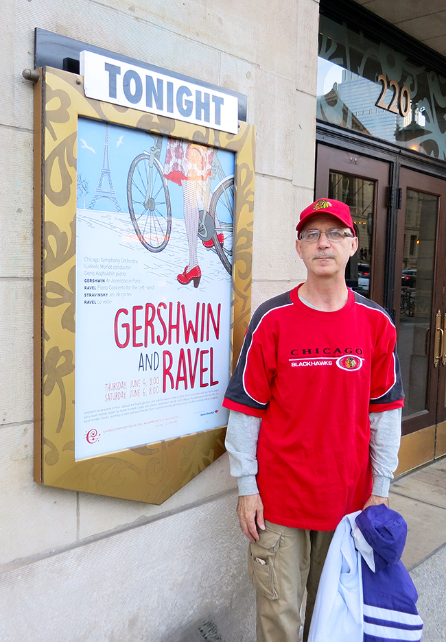 "There’s nothing to say that somebody can’t live in both worlds and enjoy both things within the same day," says this CSO patron/hockey fan. "If somebody can cross the barrier to like classical music and sports, or vice-versa, more power to ’em. Enjoy it, and ‘Go Hawks!’” | Photo: Andrew Huckman