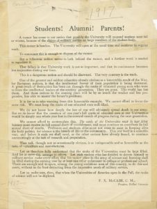 War Announcement by Rev. Francis McCabe, C.M., 1917 Pre-O’Malley Presidential Files DePaul University Archives