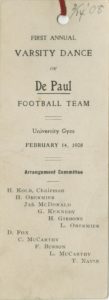 DePaul Football Team First Annual Varsity Dance Card, 1908