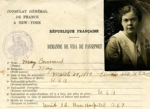 Passport application for nurse May Connard, September 6, 1917