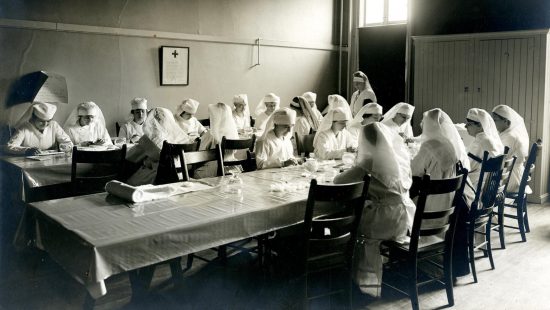 Red Cross working party in University Hall, undated