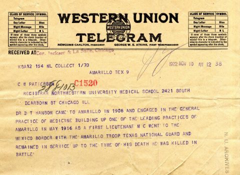 Western Union Telegram, Nov. 10, 1922